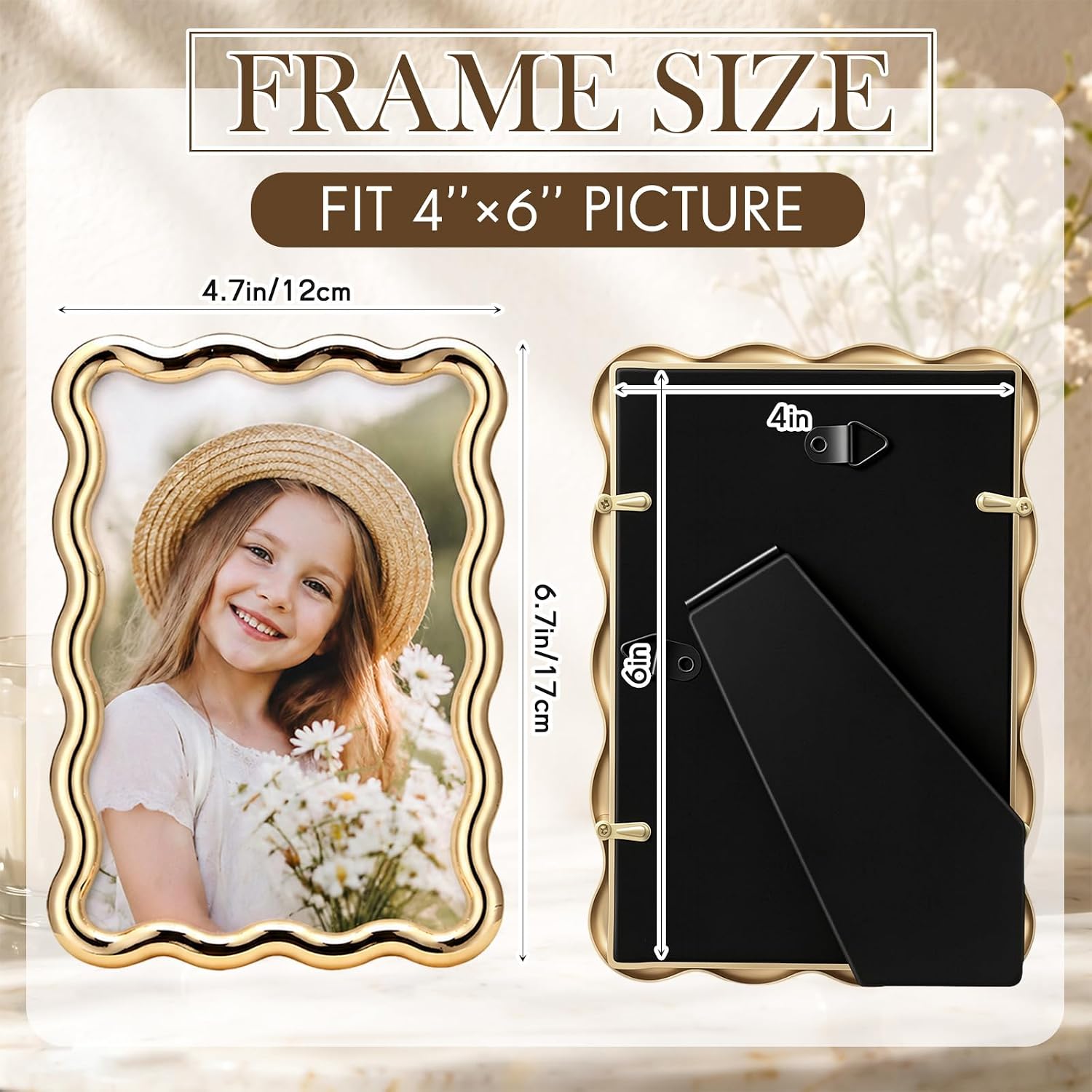 Aldernest 2 Pack Gold Photo Frame 4 x 6 Inch, Gold Wave Edge with Glass