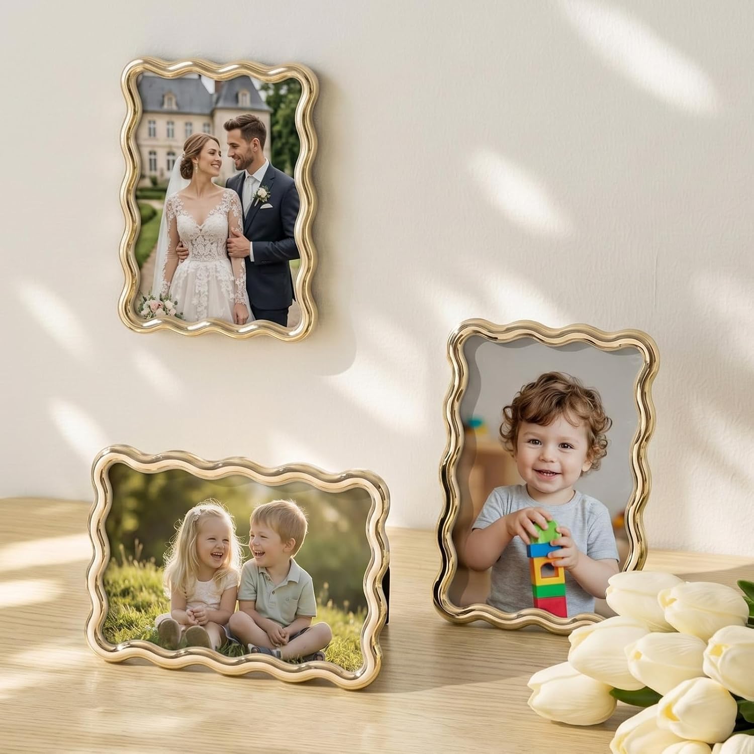 Aldernest 2 Pack Gold Photo Frame 4 x 6 Inch, Gold Wave Edge with Glass