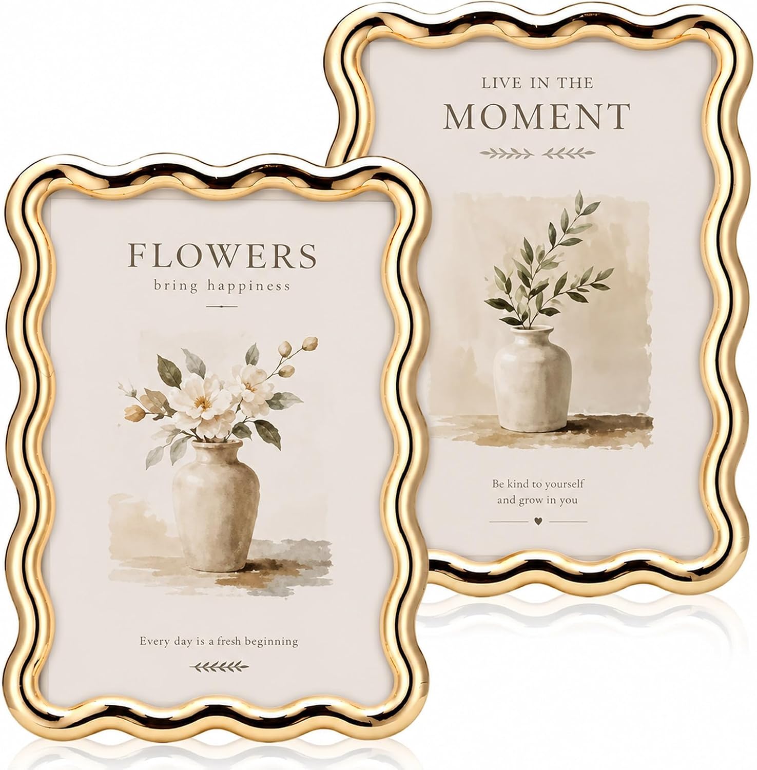 Aldernest 2 Pack Gold Photo Frame 4 x 6 Inch, Gold Wave Edge with Glass