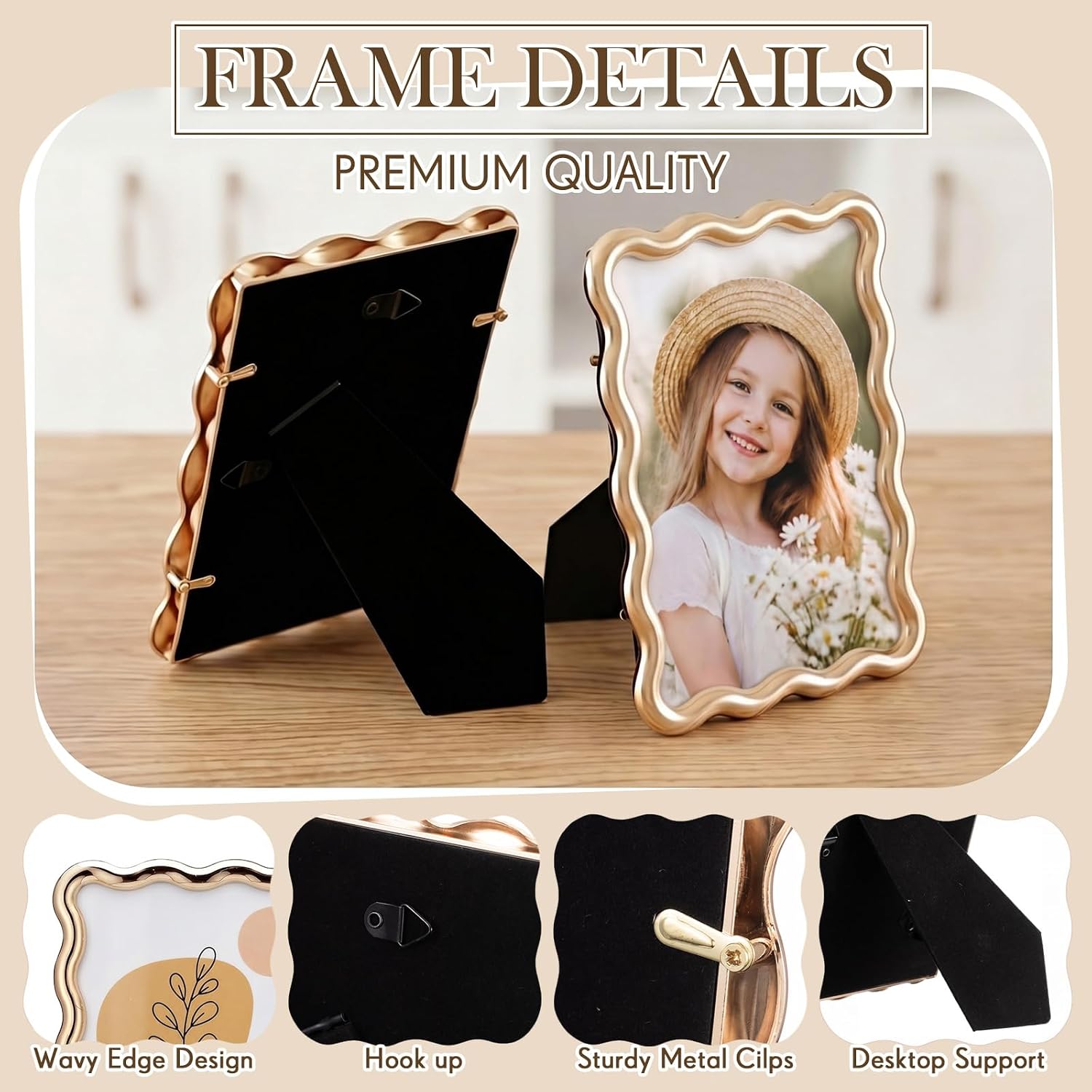 Aldernest 2 Pack Gold Photo Frame 4 x 6 Inch, Gold Wave Edge with Glass