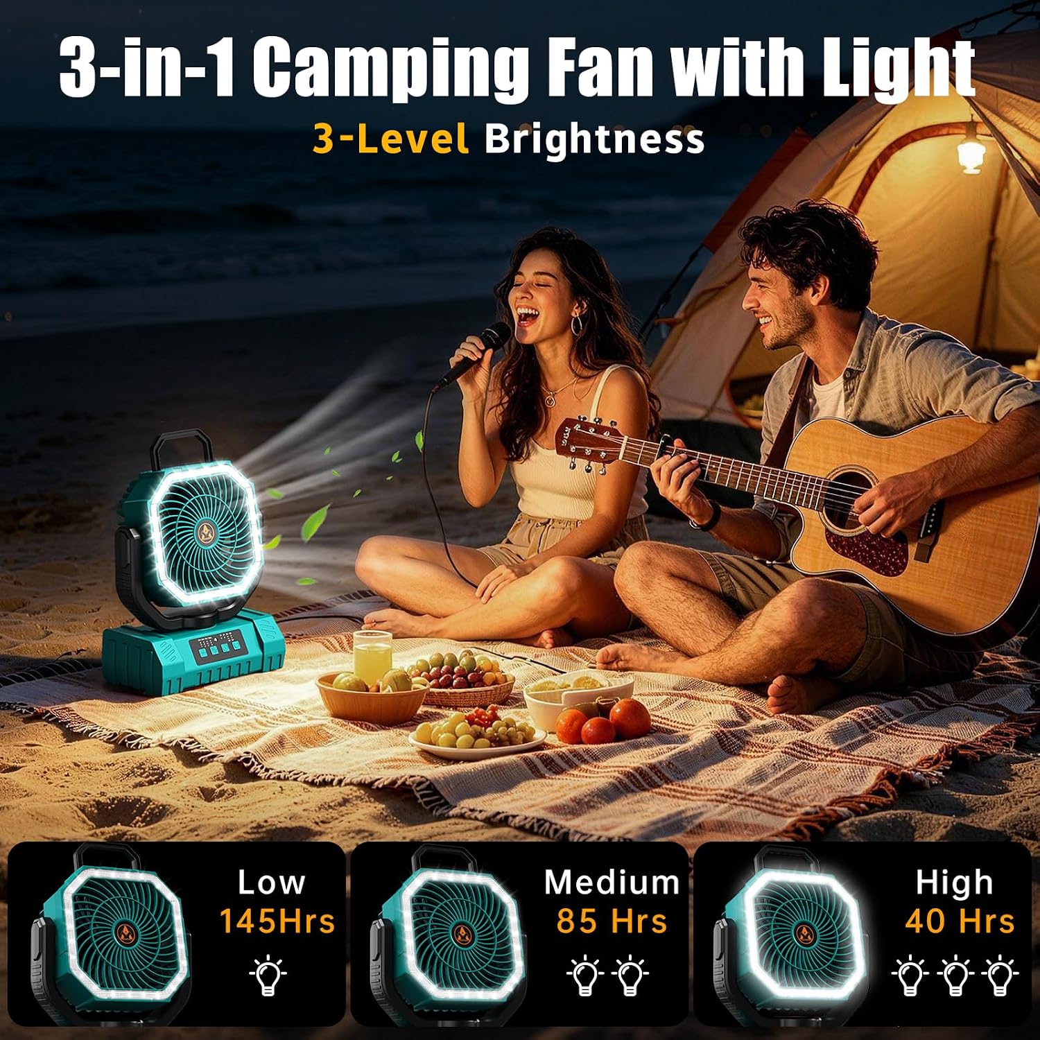 Aldernest Camping Fan Rechargeable - 20000mAh Portable Cordless Battery Powered Fans with LED Lantern