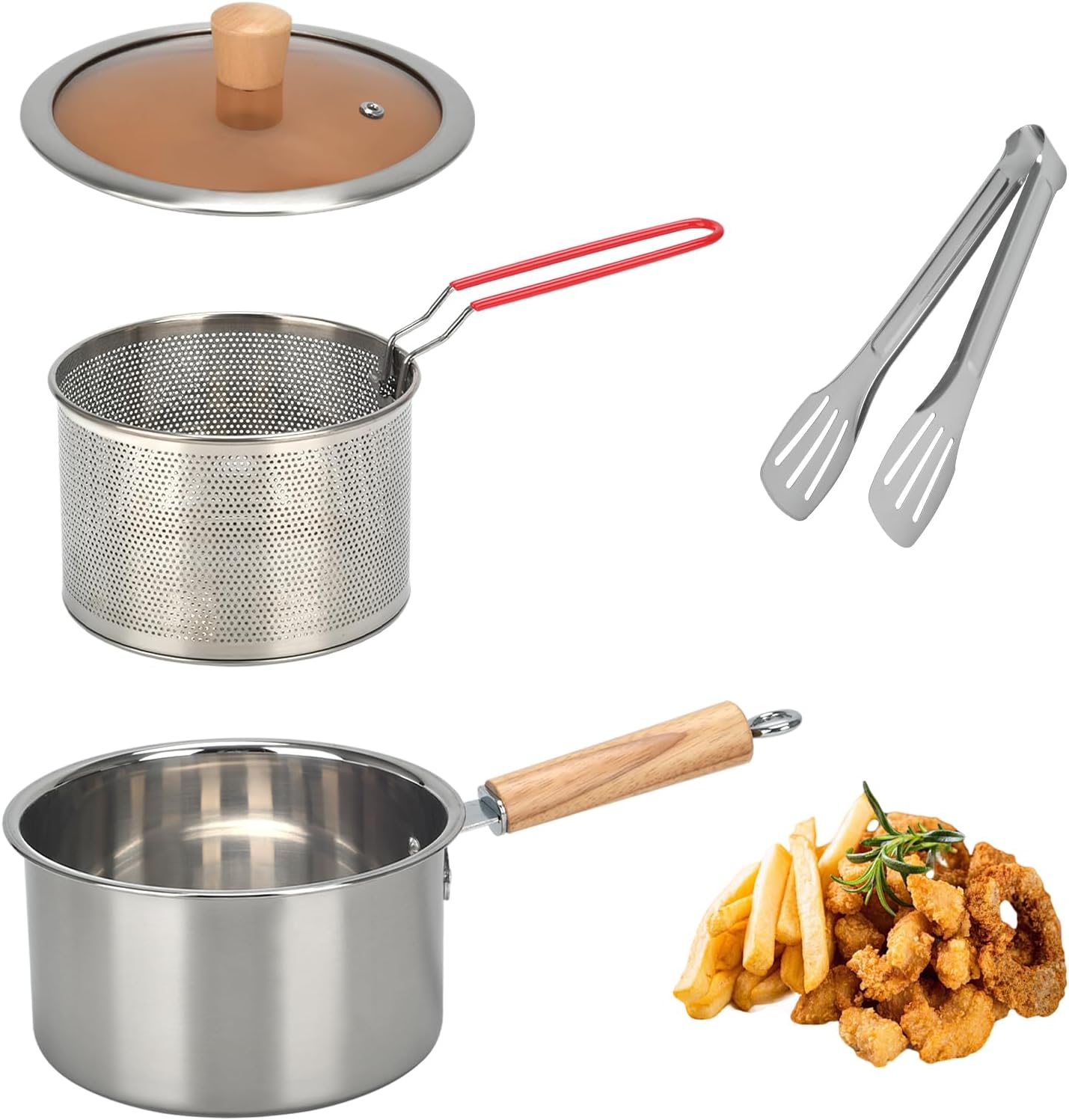Aldernest 2.5L Deep Fryer Pot with Basket, 304 Stainless Steel Small Deep Fryer, Silver