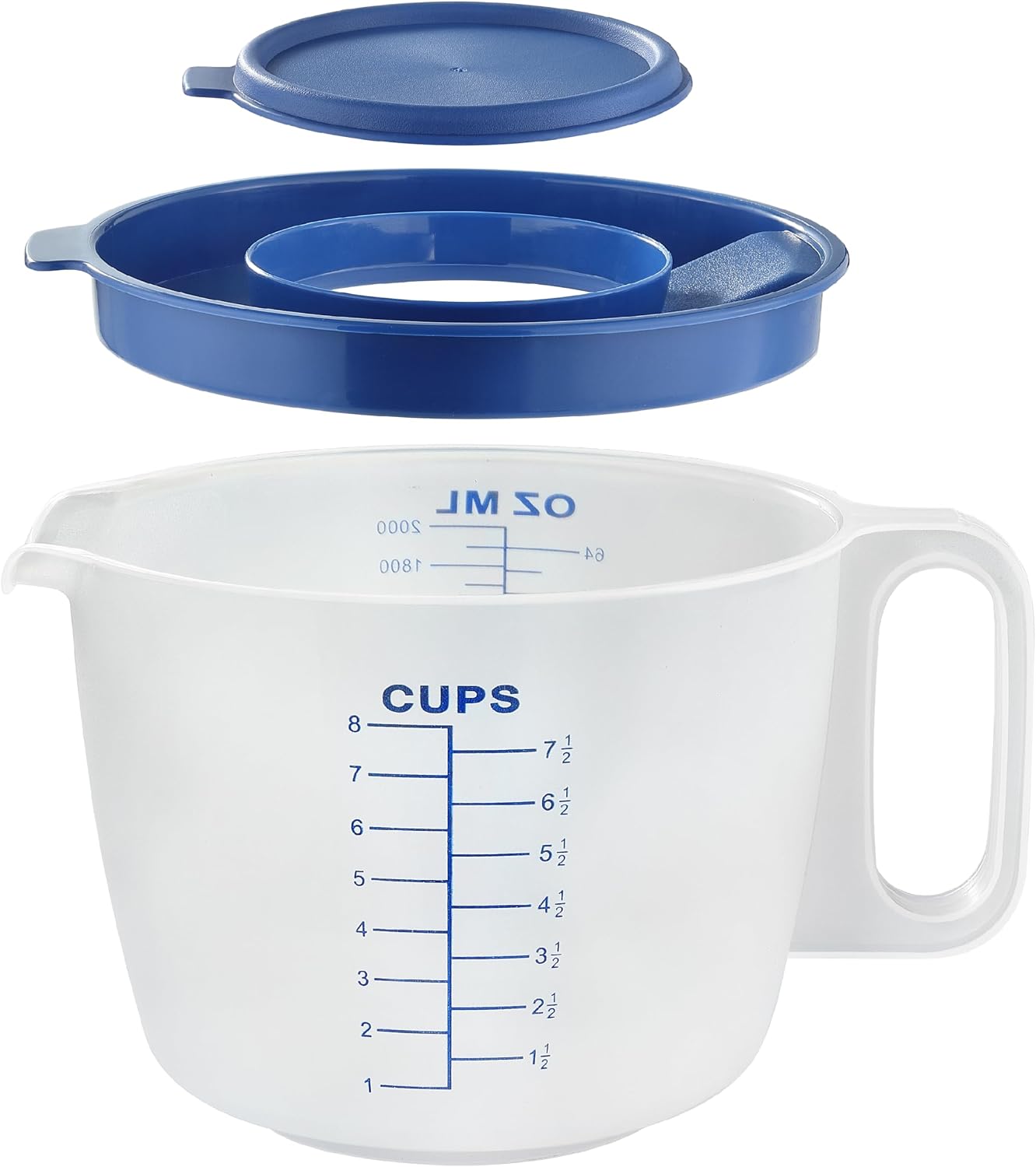 Ashenby 8 Cup Measuring Cup with Splash Guard Lid, 8.16 ounces, 9.2*7.2, White