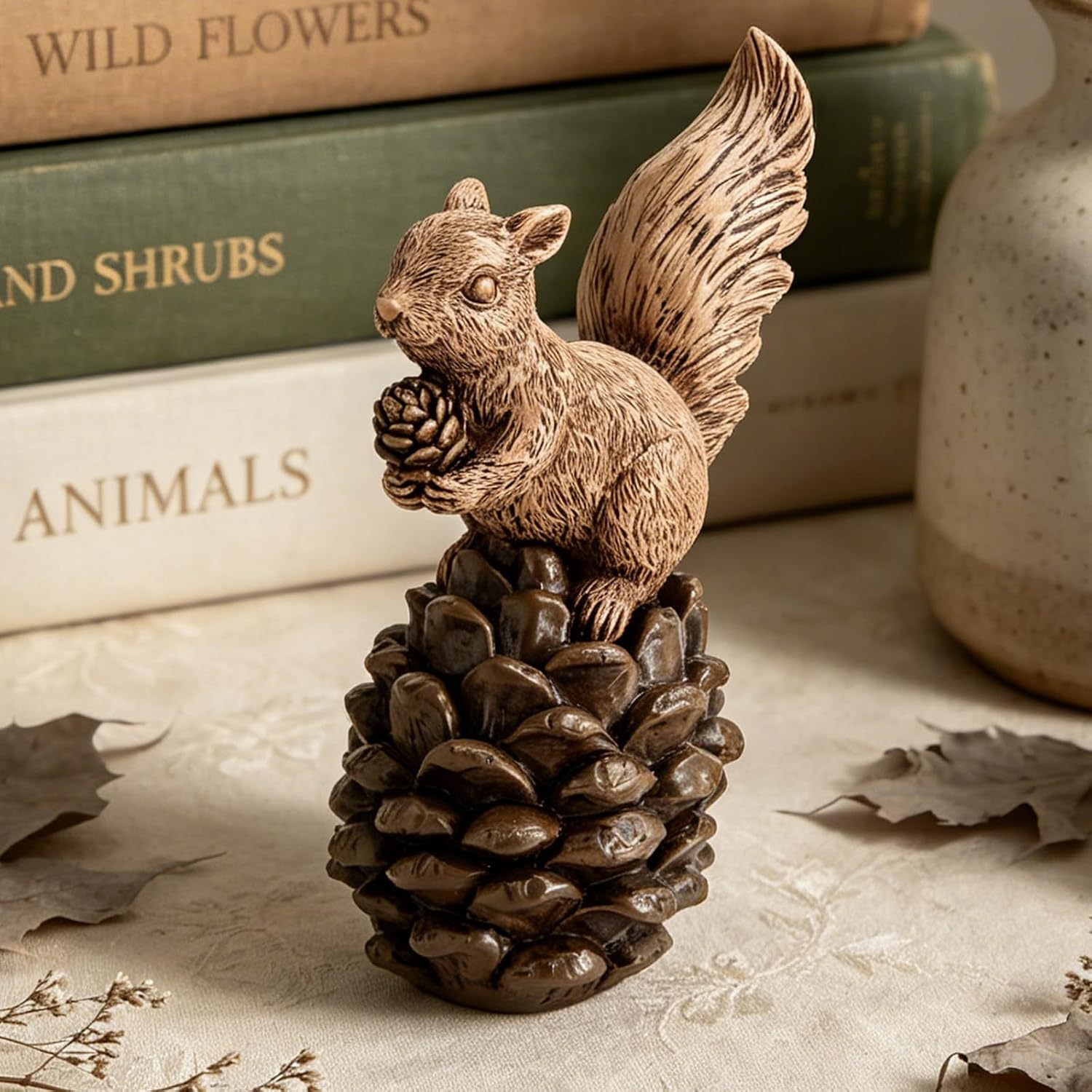 Barleyfield Squirrel Fall Decorations for Home Table Decor Garden Statue, Natural Color