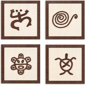 Aldernest 4pack Taino Wood Wall Decor Puerto Rico Wall Art 7.87", Classic, dark brown, beig