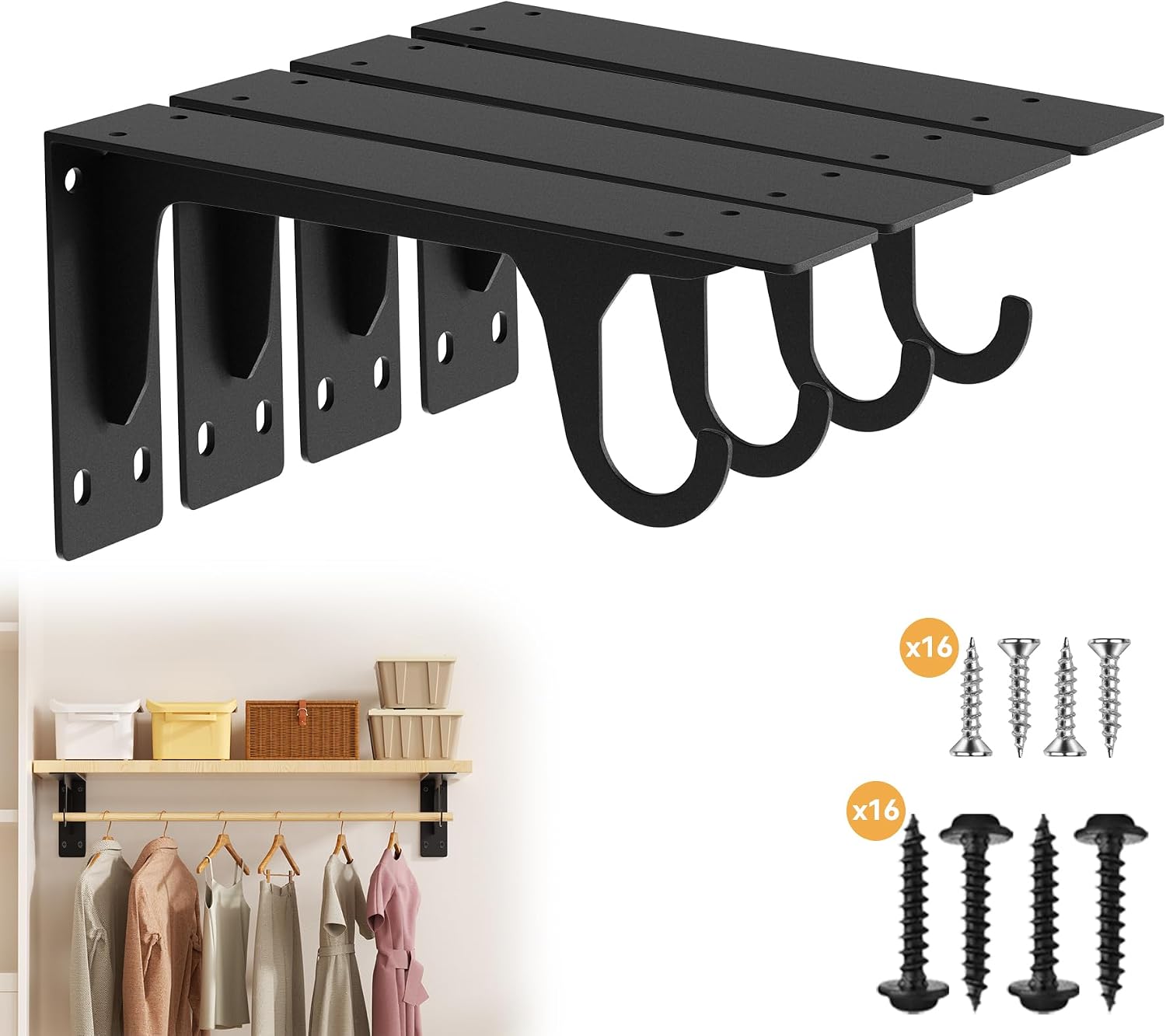 Aldernest 4Pack Closet Rod Bracket Heavy Duty Support 300lbs Capacity, 2.5 pounds