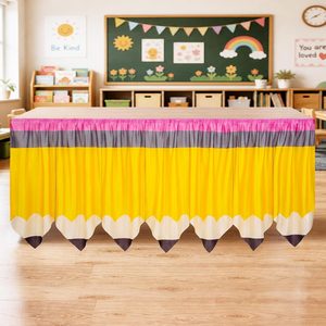 Ashenby 6ft Teacher Table Skirt Back to School Classroom Tablecover, Pencil, 13.6 ounces, 8.1" x 5.1" (Rectangular)