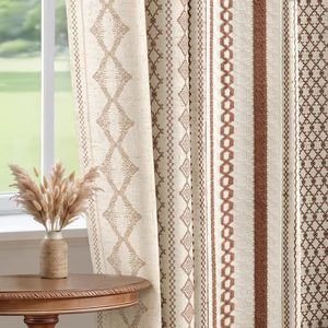 VelloHome Boho Blackout Curtains Linen Woven 1 Panel 84 Inch Brown, 12.8 ounces