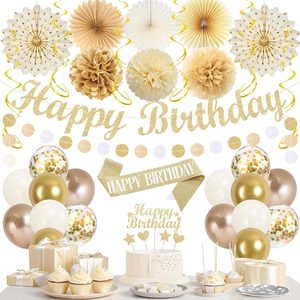 Ashenby Birthday Party Decorations Set with Sash, Champagne Gold
