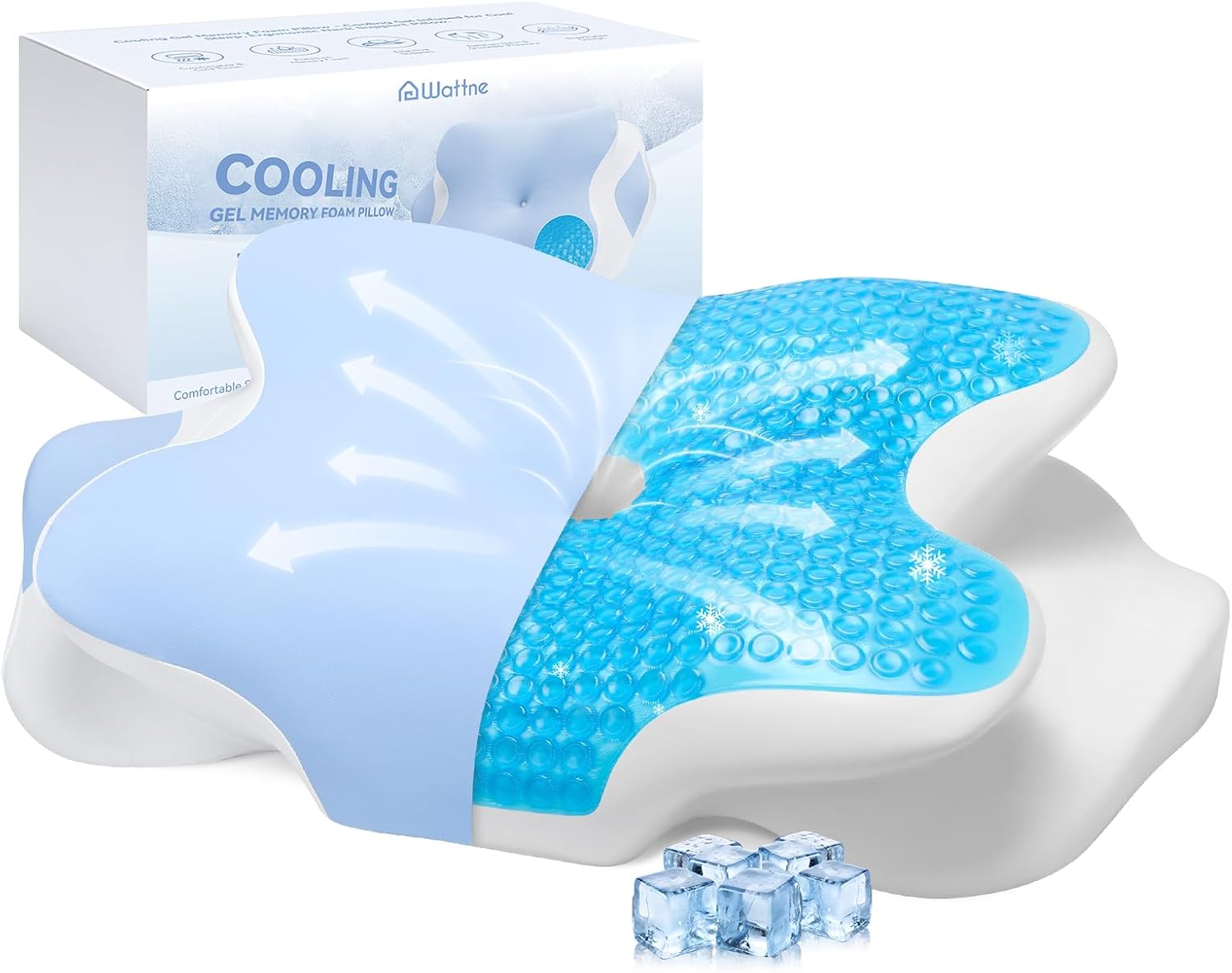 Ashenby 2026 New Cooling Memory Foam Pillow with Ice Silk Cover, 1 kg, Blue