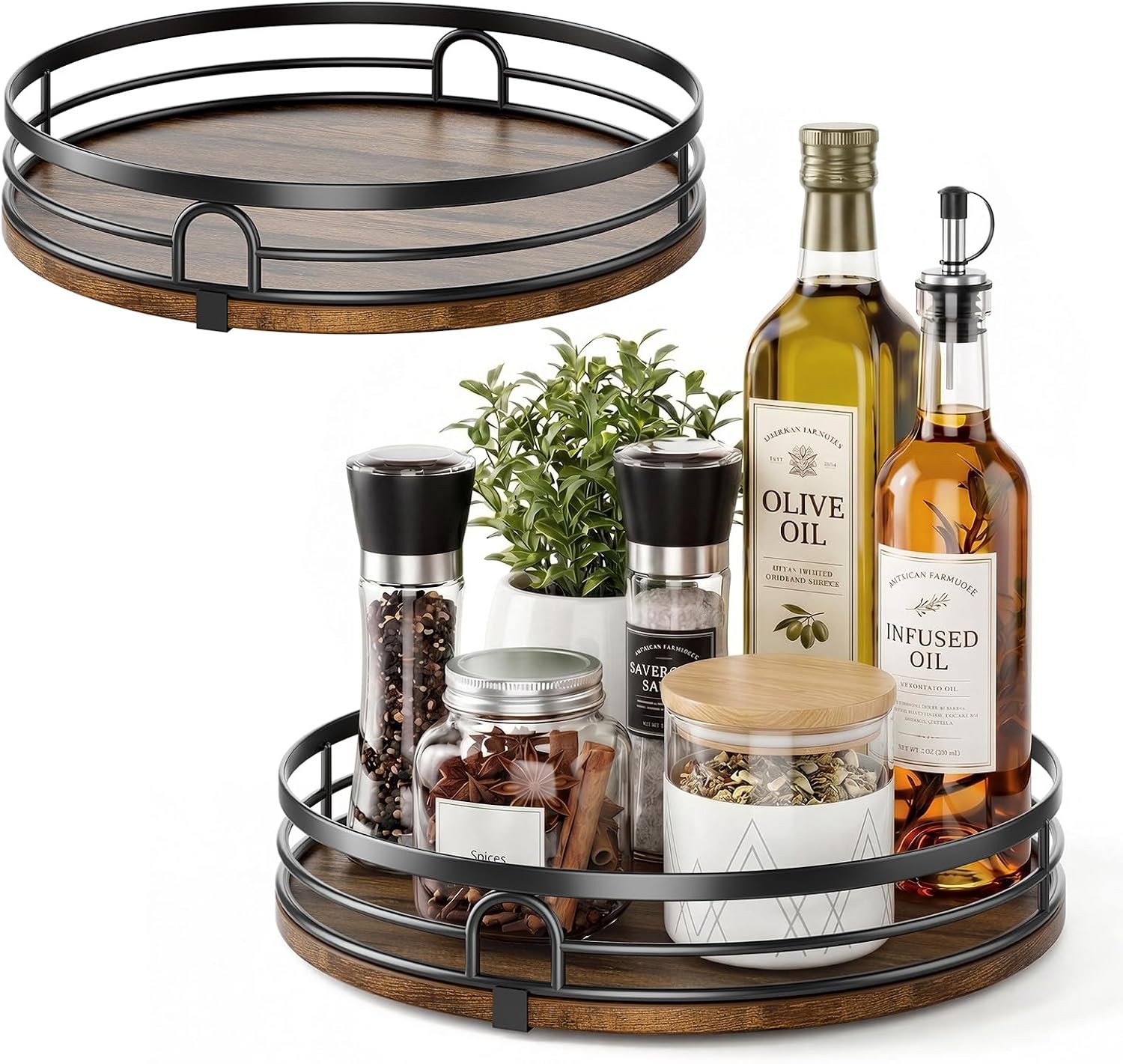 Aldernest 2 Pack 9" 10" Lazy Susan Turntable Organizer for Table Top, 2.8 pounds, Wood