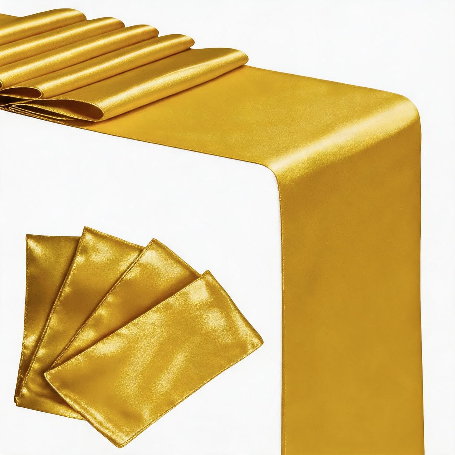 Barleyfield Wedding Satin Table Runners 10 Pack Table Runner for Party, Gold, 5.32 Square Feet