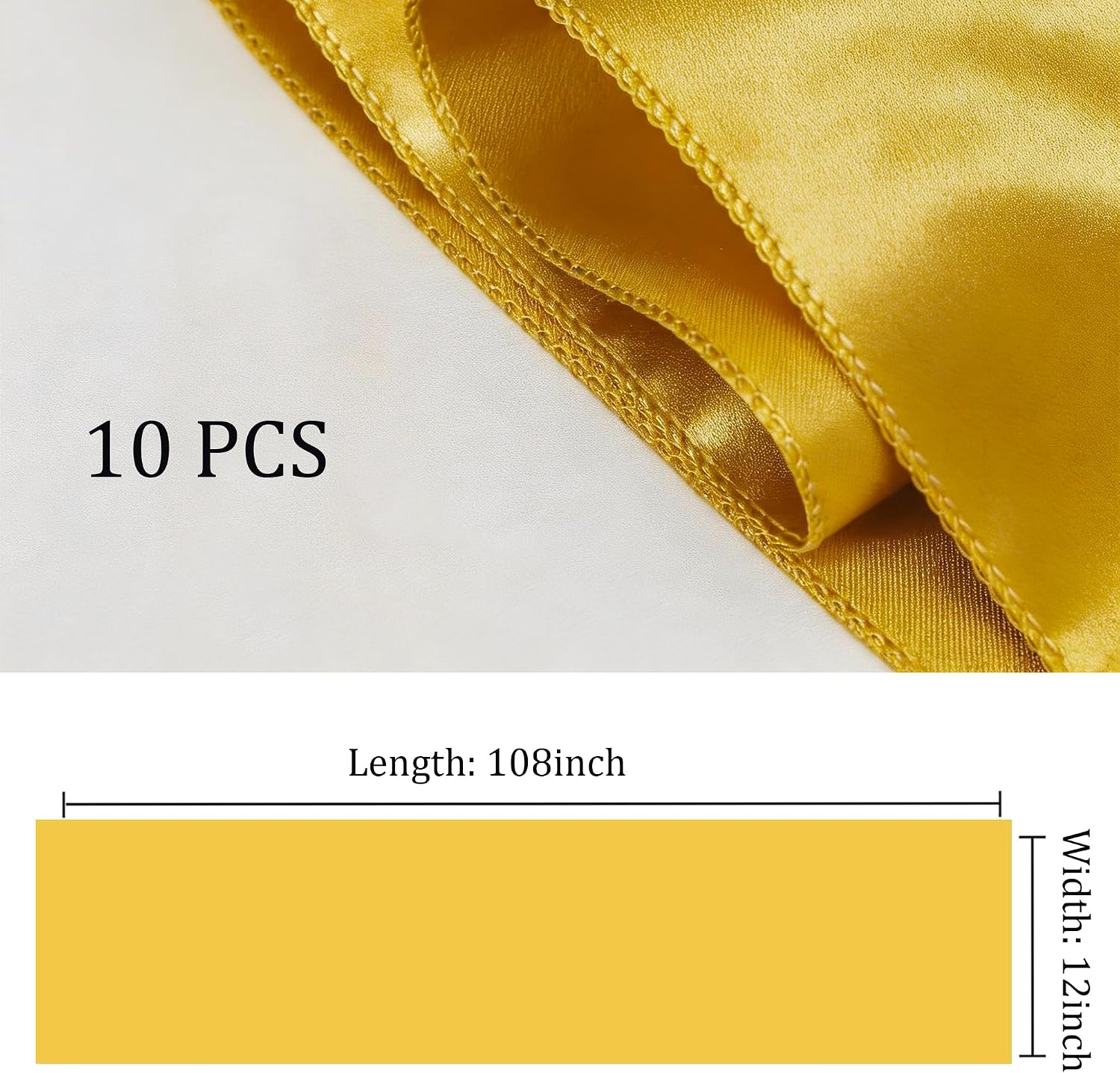 Barleyfield Wedding Satin Table Runners 10 Pack Table Runner for Party, Gold, 5.32 Square Feet