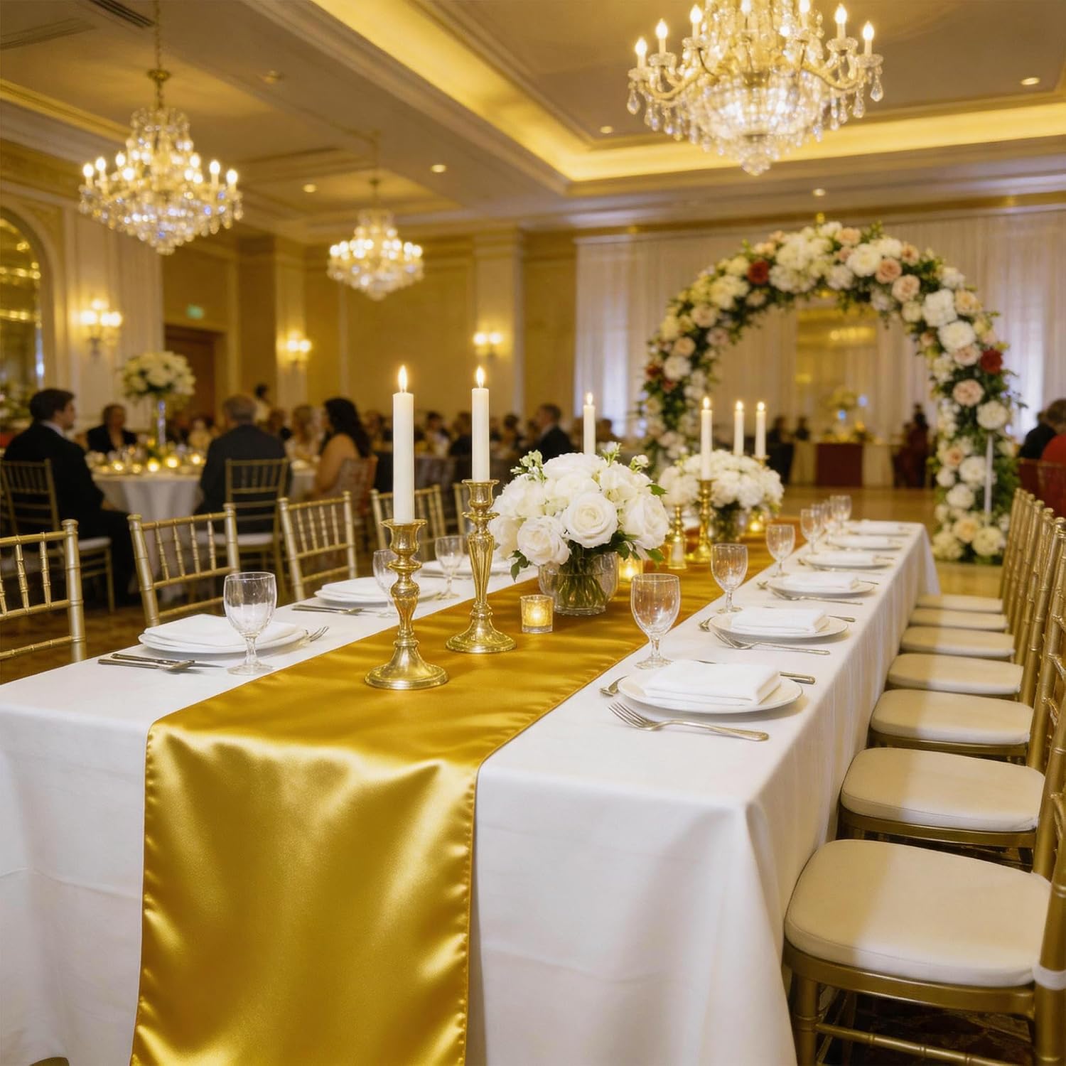 Barleyfield Wedding Satin Table Runners 10 Pack Table Runner for Party, Gold, 5.32 Square Feet