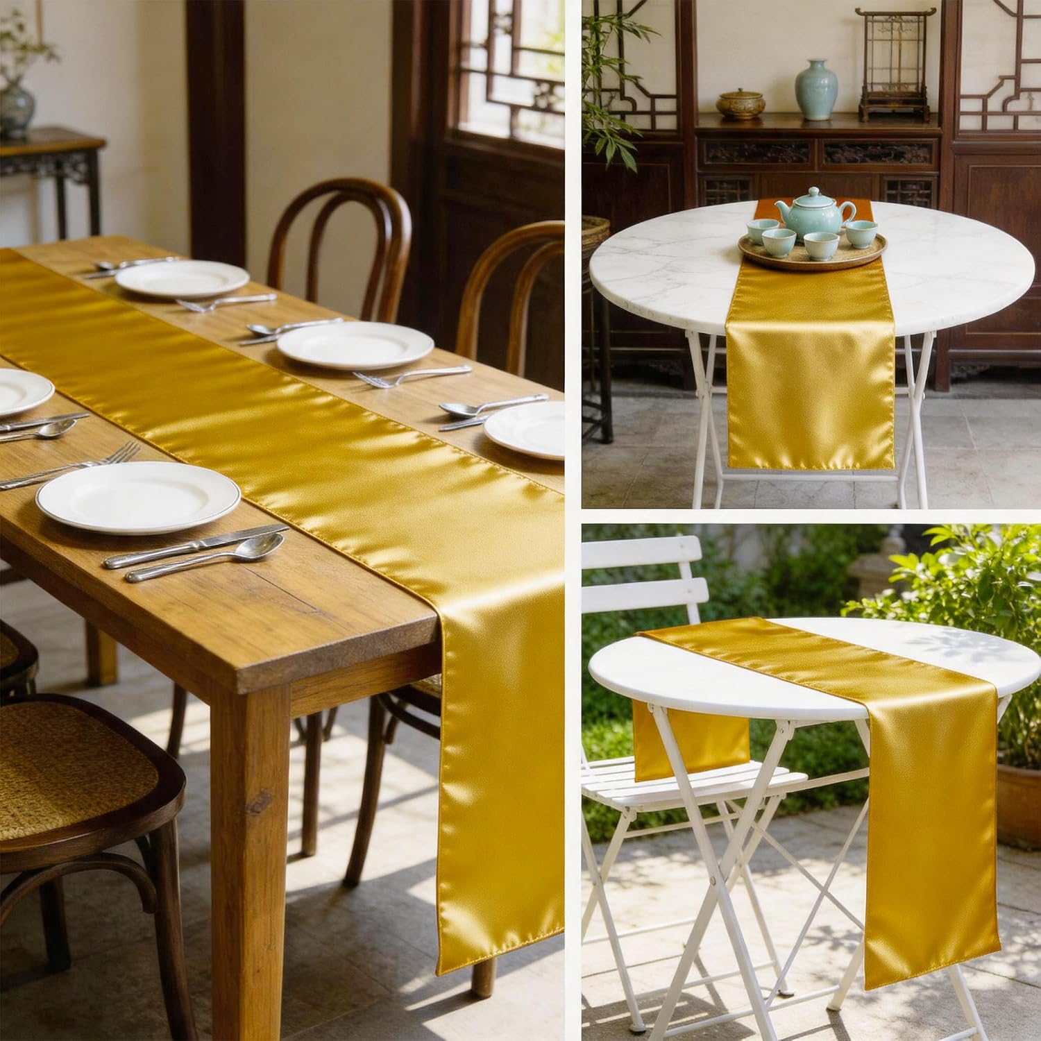 Barleyfield Wedding Satin Table Runners 10 Pack Table Runner for Party, Gold, 5.32 Square Feet