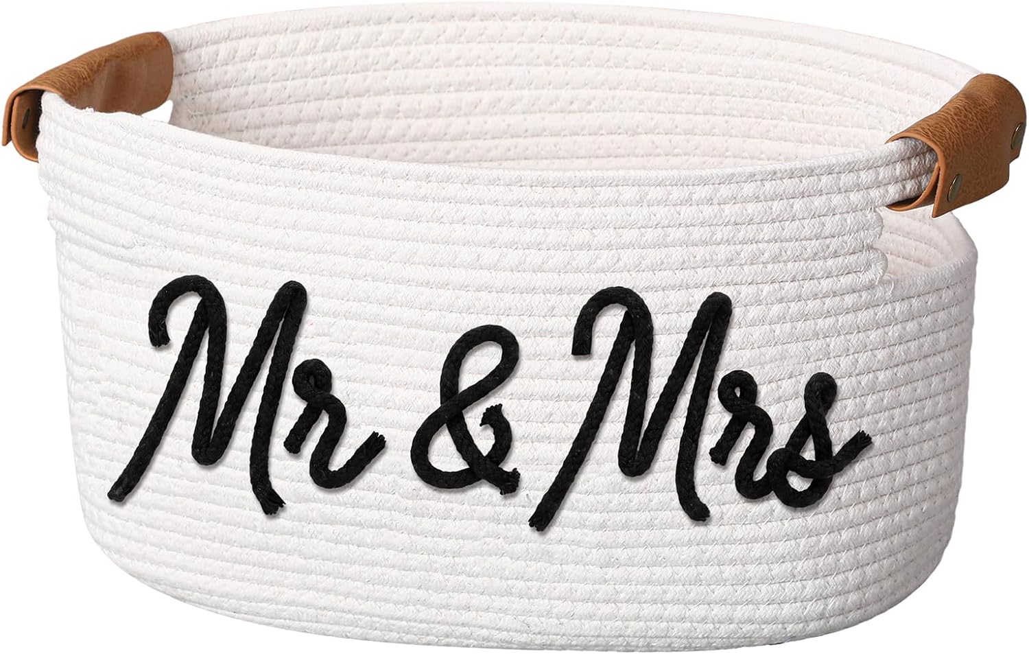 Aldernest Wedding Gifts Basket with Handles, Mr & Mrs Cotton Rope Basket, white