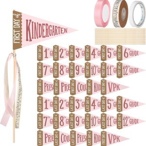 Ashenby 34 Packs First and Last Day of School Pennant Flags Kit, 16 ounces, Pink