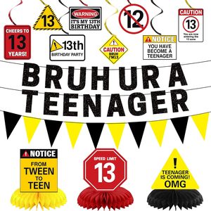 Aldernest 13th Birthday Decorations, Caution Bruh U Are A Teenager Banner