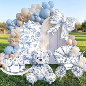VelloHome 4 Pcs Blue Toile De Jouy Cardboard Cutout Standup Life Size Baby Shower Decorations