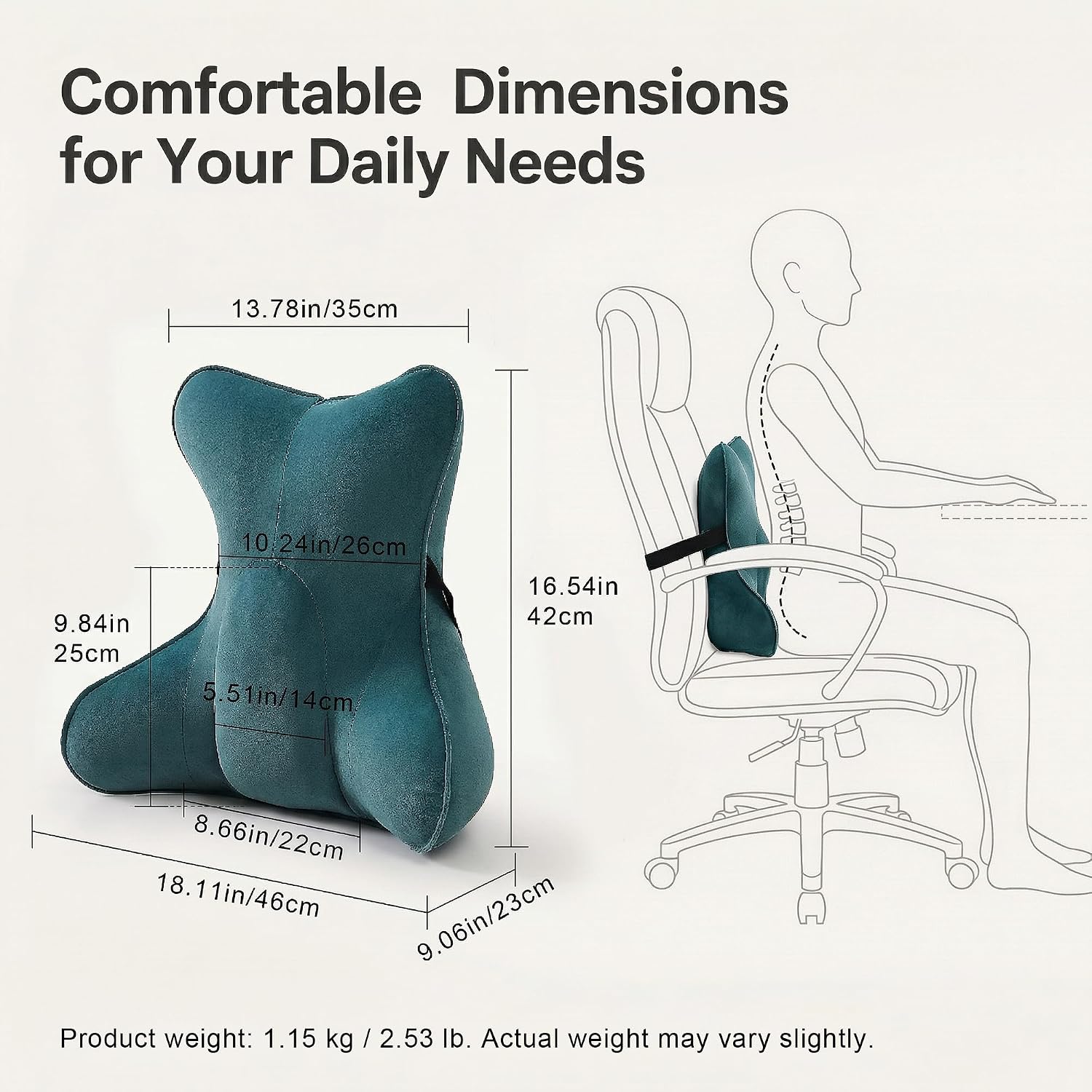 Aldernest Back Pillow for Couch and Recliner, Lumbar Support Pillow for Sofa Sitting, 16.5", Slate Blue