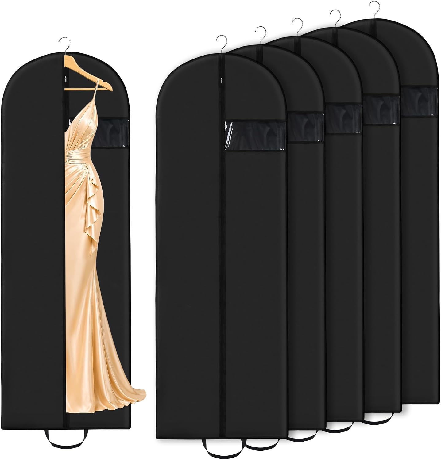 Ashenby 65” x 23” Garment Bags for Dresses and Gowns for Closet Storage, Black