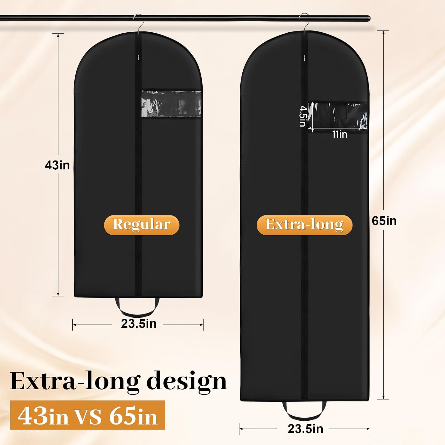 Ashenby 65” x 23” Garment Bags for Dresses and Gowns for Closet Storage, Black