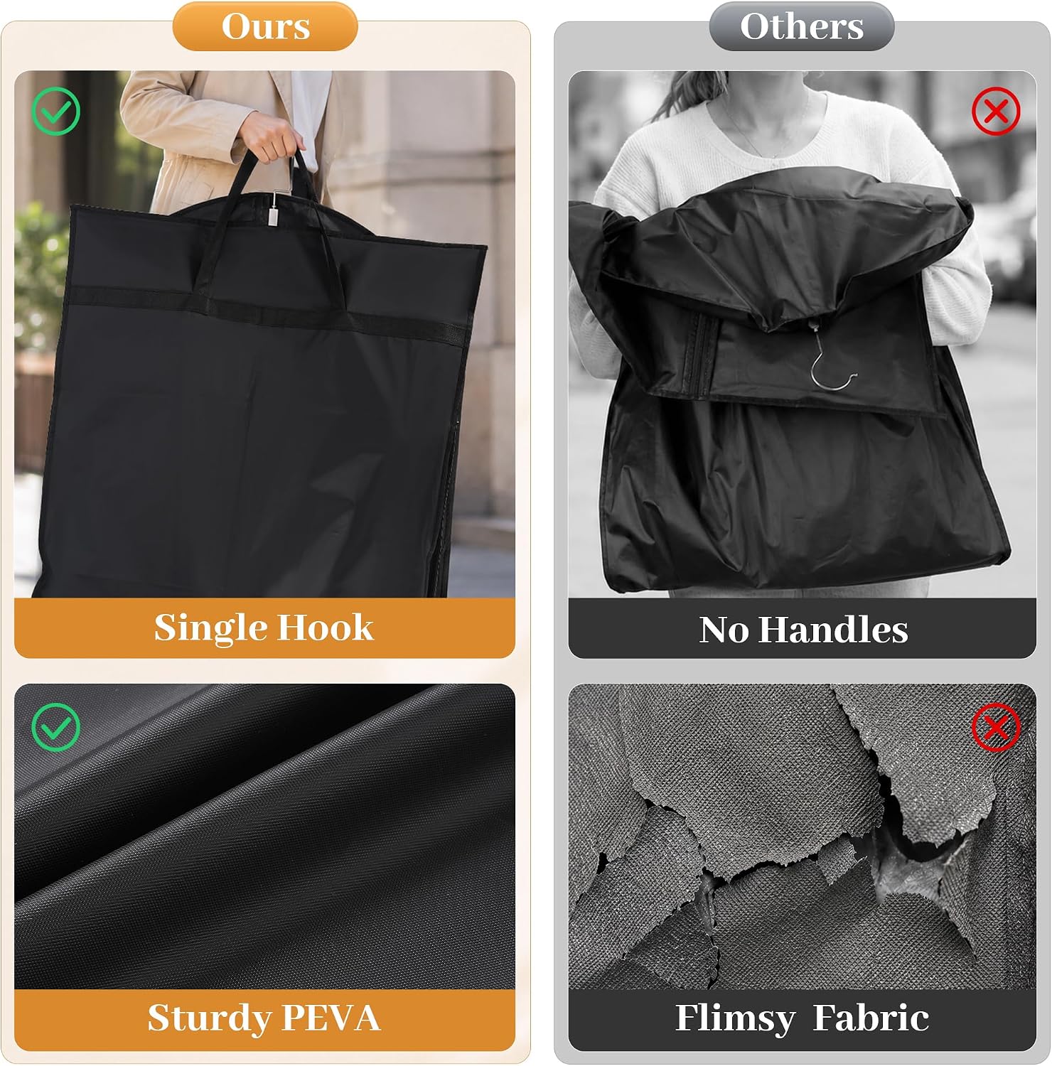 Ashenby 65” x 23” Garment Bags for Dresses and Gowns for Closet Storage, Black