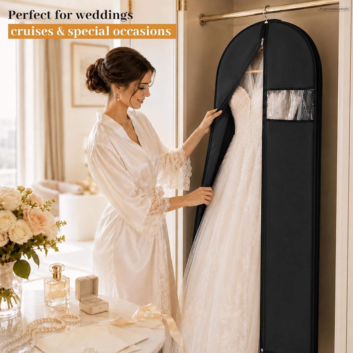 Ashenby 65” x 23” Garment Bags for Dresses and Gowns for Closet Storage, Black