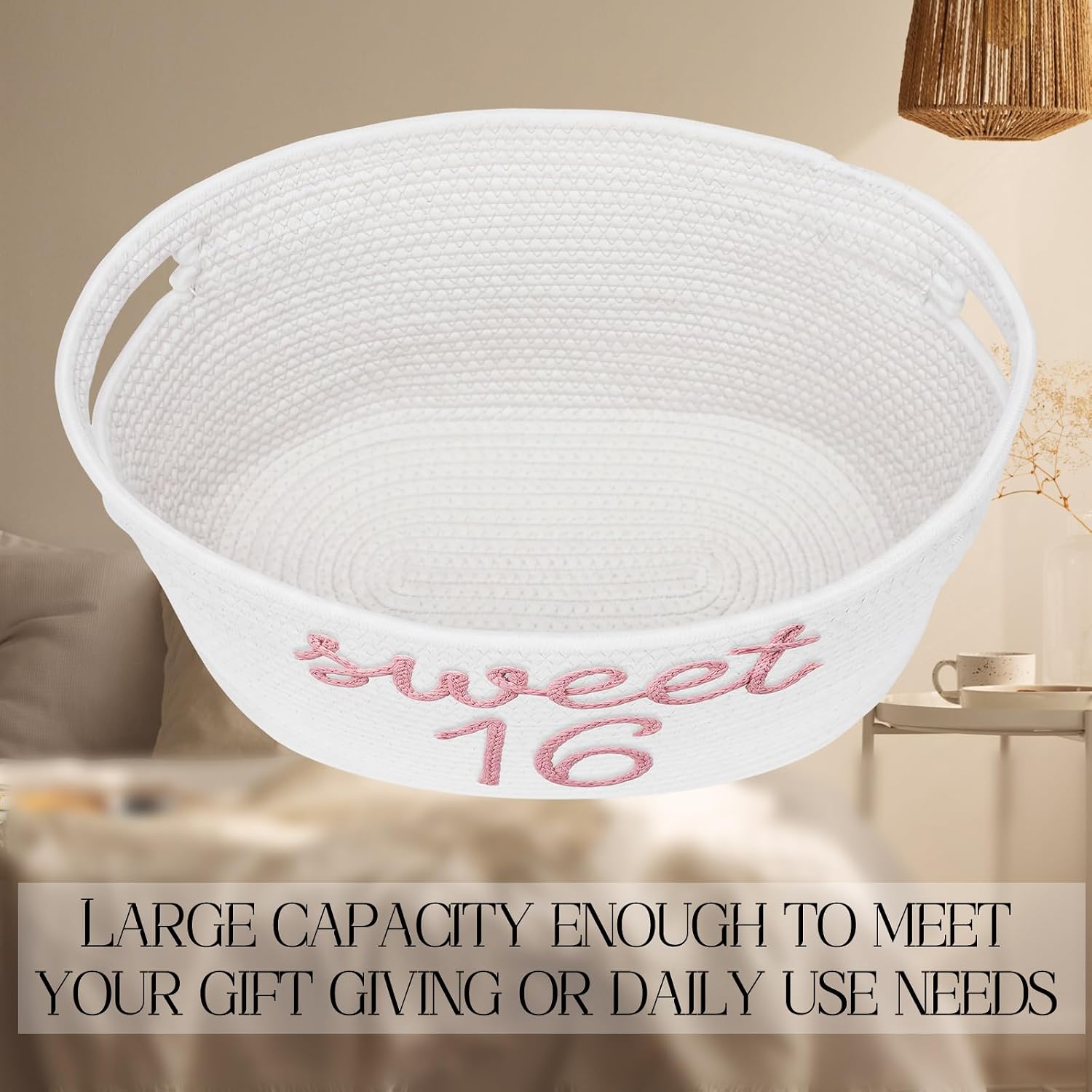 Aldernest Sweet 16 Birthday Gifts Basket with Handles 15 x 9.1 x 7.8 Inch, 1.3 pounds, white, pink