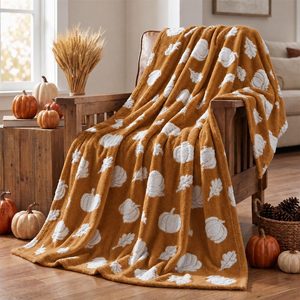 VelloHome Caramel Pumpkin Leaves Shape 3D Textured Throw Blanket 50x60