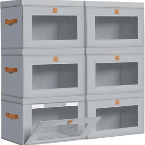 Barleyfield Storage Bins with Lids - 6 Pack Large Fabric Closet Organizer with Window & Handles