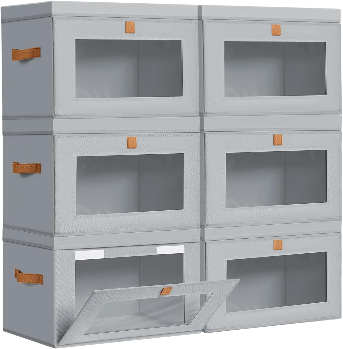 Barleyfield Storage Bins with Lids - 6 Pack Large Fabric Closet Organizer with Window & Handles