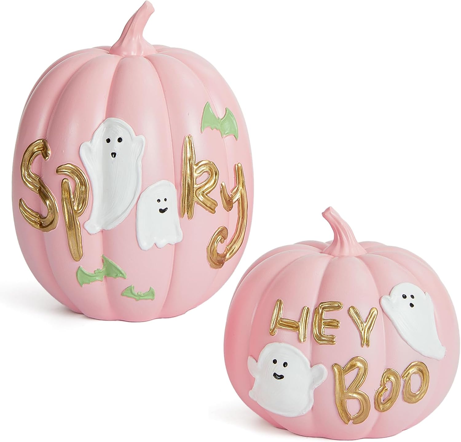 Aldernest Fall Pumpkin Decorations Halloween Ghost Decor for Home Table, Pink, 2 Count