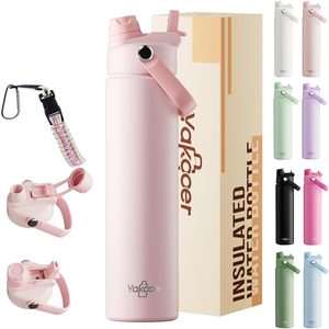Ashenby 26oz Insulated Water Bottle with 2-in-1 Dual Drink Lid, Pink, 15.2 ounces