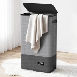 Aldernest Slim Laundry Hamper with Lid, 75L, Black-Gray, 2.4 pounds, small