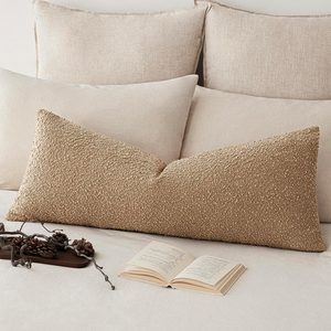 VelloHome Decorative Textured Boucle Throw Pillow Cover Accent Solid Pillow Case Neutral Long Body Lumbar Couch Cushion Case for Chair Sofa Bed Living