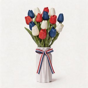 Aldernest Artificial Tulip Flower Arrangement in Ceramic Vase with Rustic Heart Charm, 15 Count