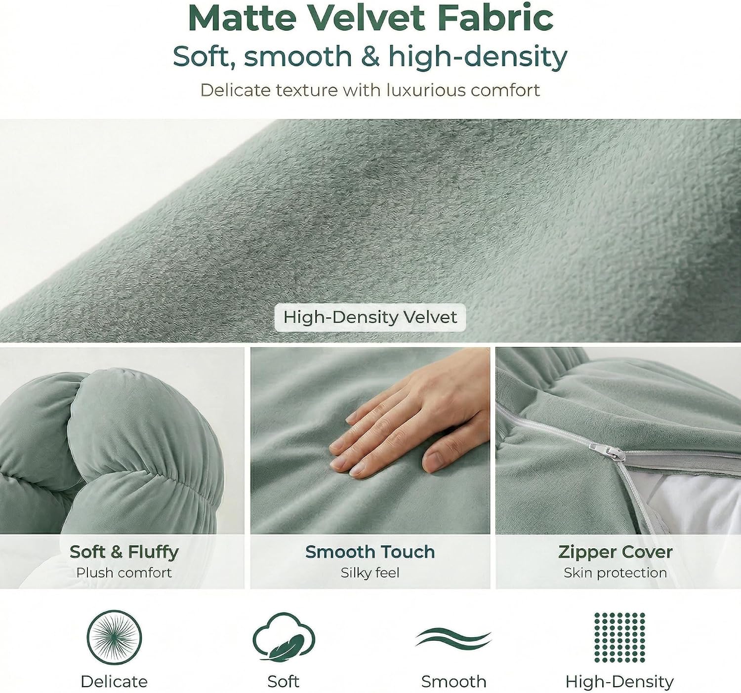 Aldernest Pat. Pend. Long Cylinder Pillow for Bed, 47 Inch, Green, 47"x 7.87"