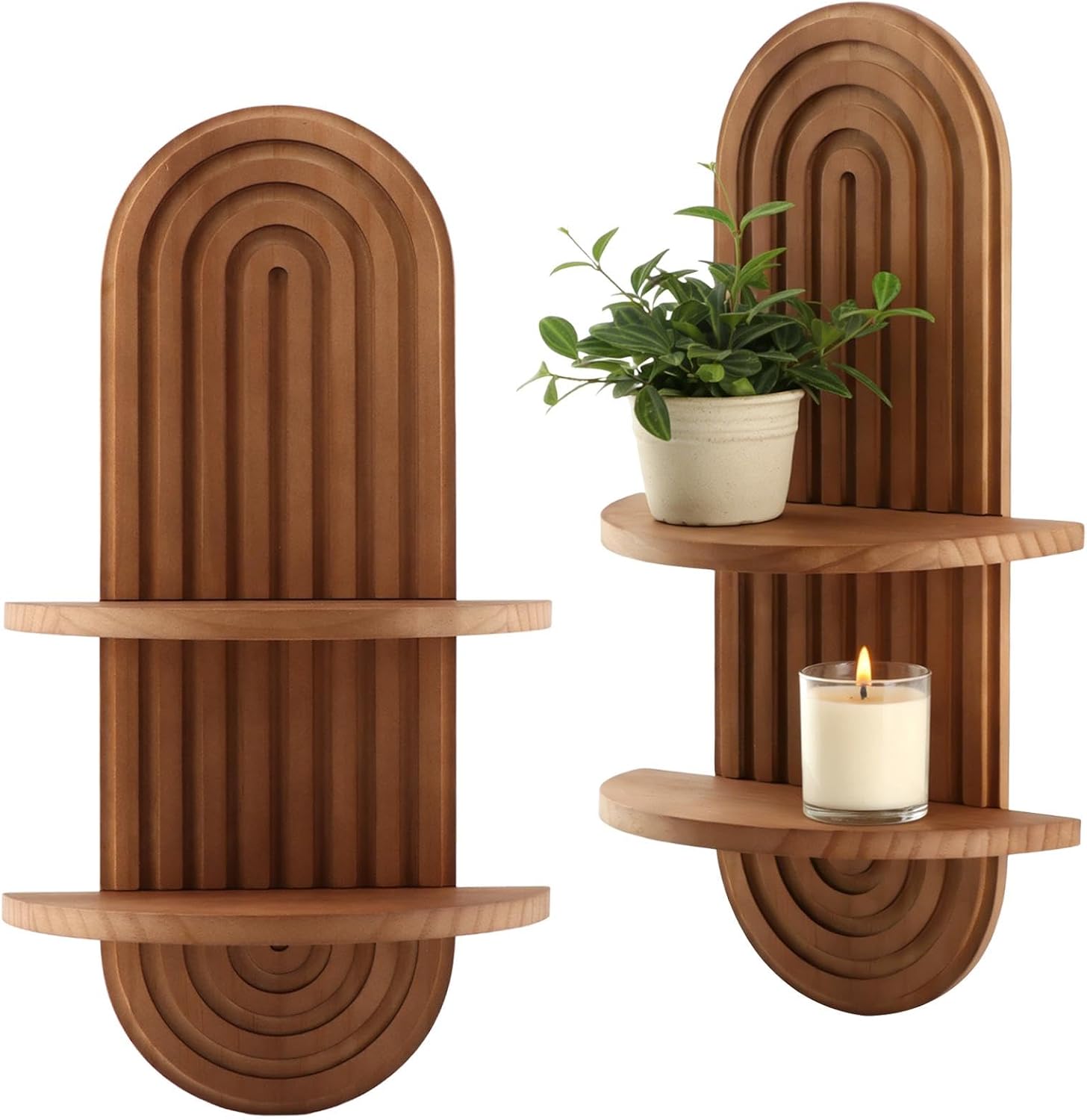 Aldernest Boho Arched Plant Wall Shelf, Century Modern Solid Wood 2-Tier Floating Shelf, 1.1 pounds, Retro