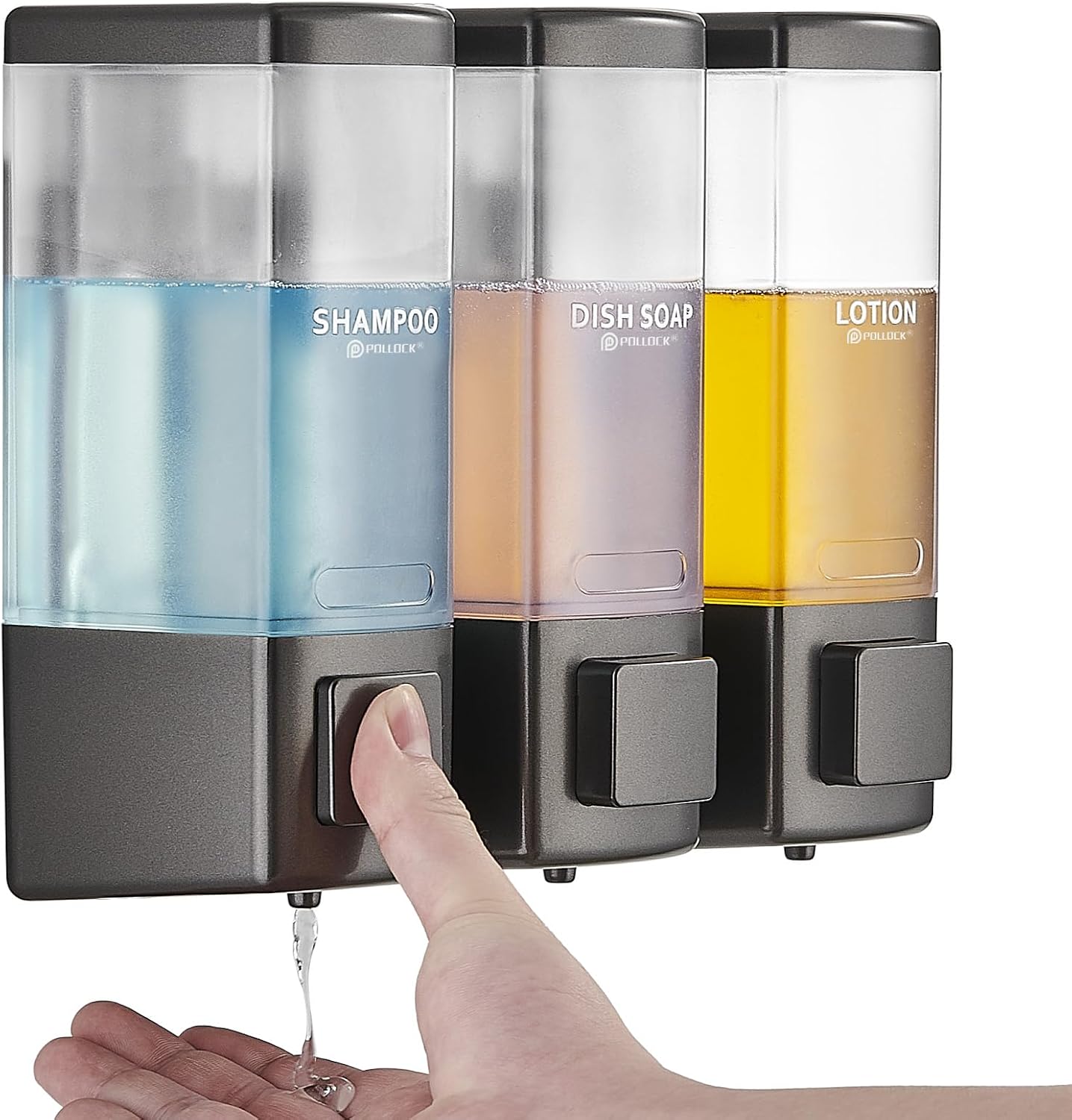 Barleyfield Shampoo and Conditioner Dispenser, Gunmetal Gray 3 Chamber * 500ML