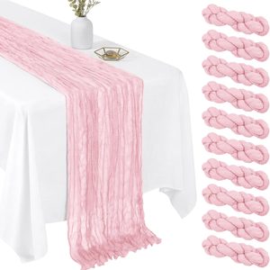 Aldernest 10 Pack Light Pink 17 x 108 Inch Cheesecloth Table Runner - Boho Gauze Sheer Fabric for Wedding Baby Shower Party Home Decor