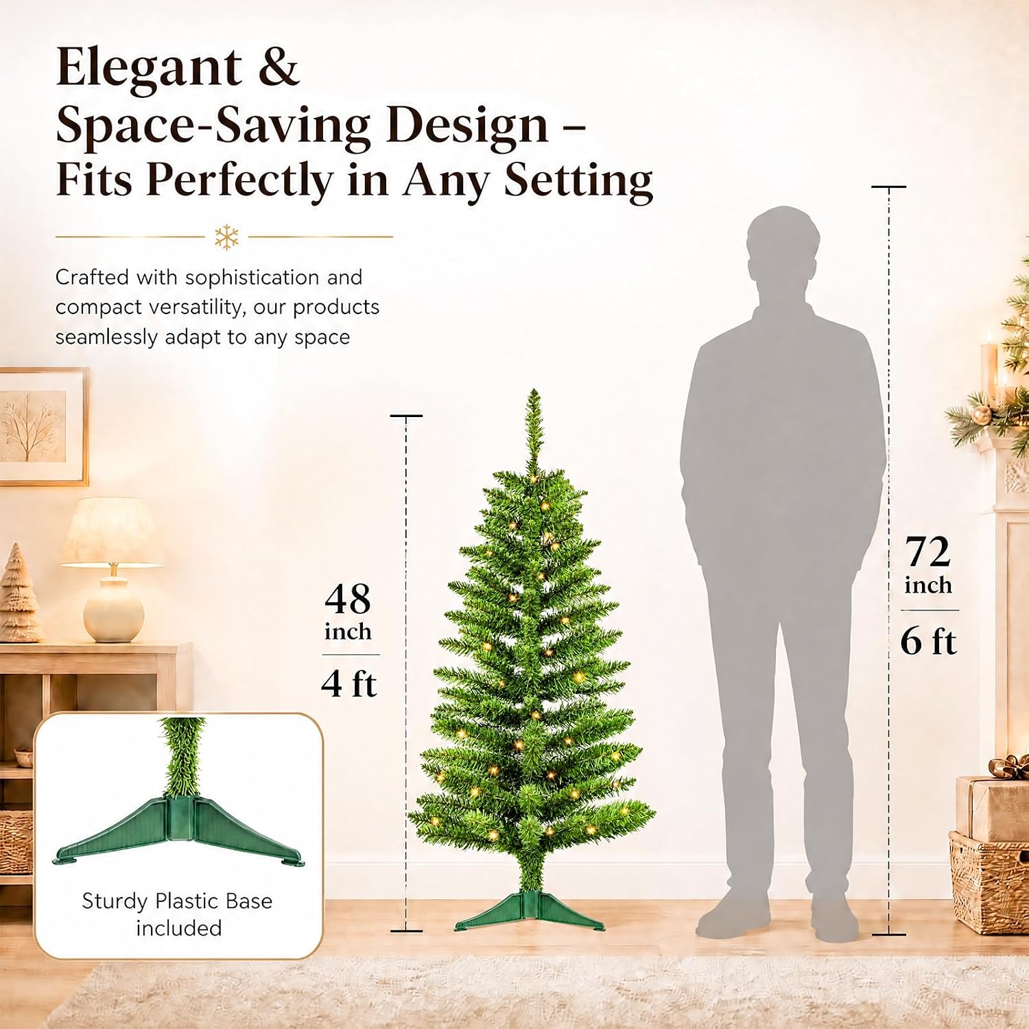Aldernest 4ft Green Christmas Tree with Light, Small Artificial Xmas Tree