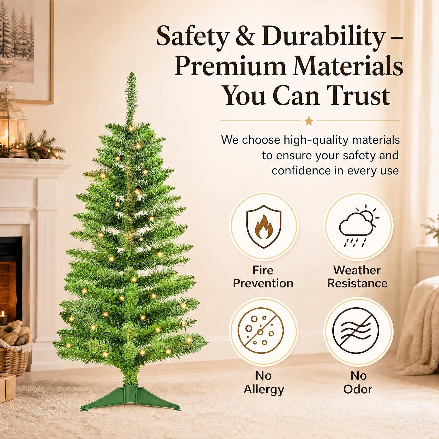 Aldernest 4ft Green Christmas Tree with Light, Small Artificial Xmas Tree