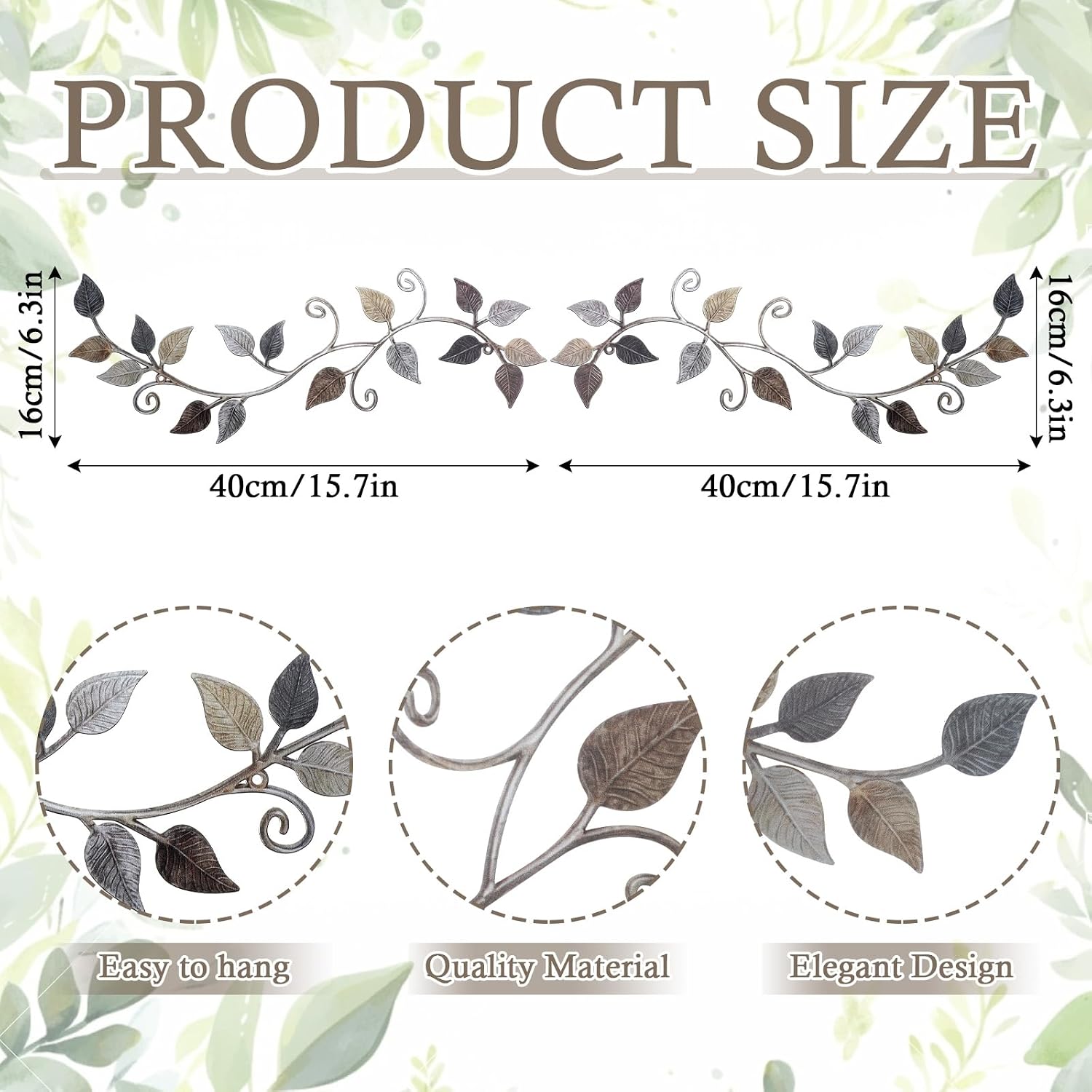 Aldernest 2 Pcs Metal Tree Leaf Scroll Wall Art Vine Hanging Decor Bronze, 12 ounces, 15.7 x 6.3 inches