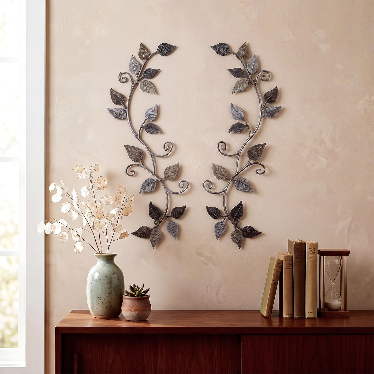 Aldernest 2 Pcs Metal Tree Leaf Scroll Wall Art Vine Hanging Decor Bronze, 12 ounces, 15.7 x 6.3 inches