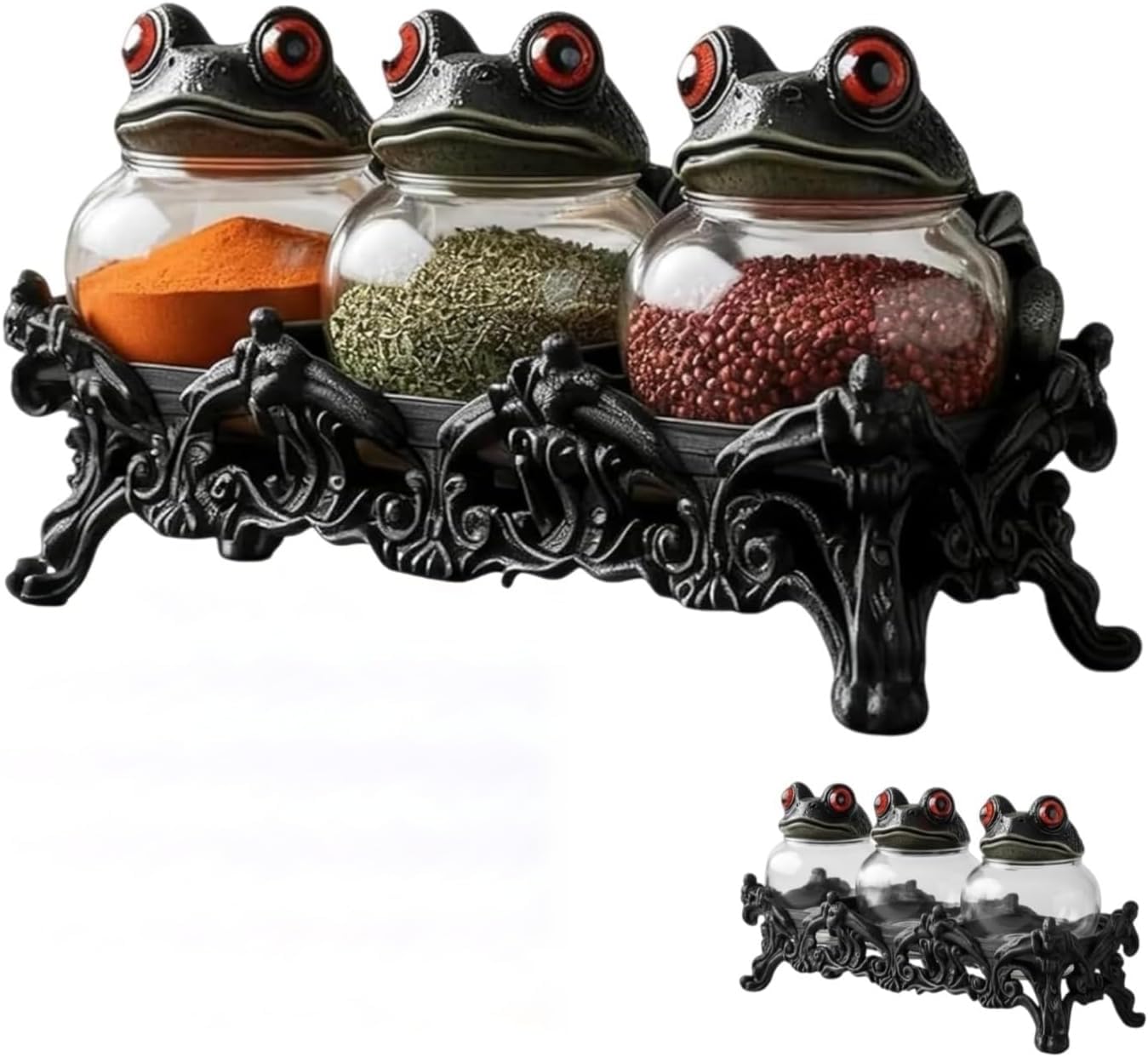 Aldernest 3 Pcs Frog Jars With Base For Spice & Apothecary