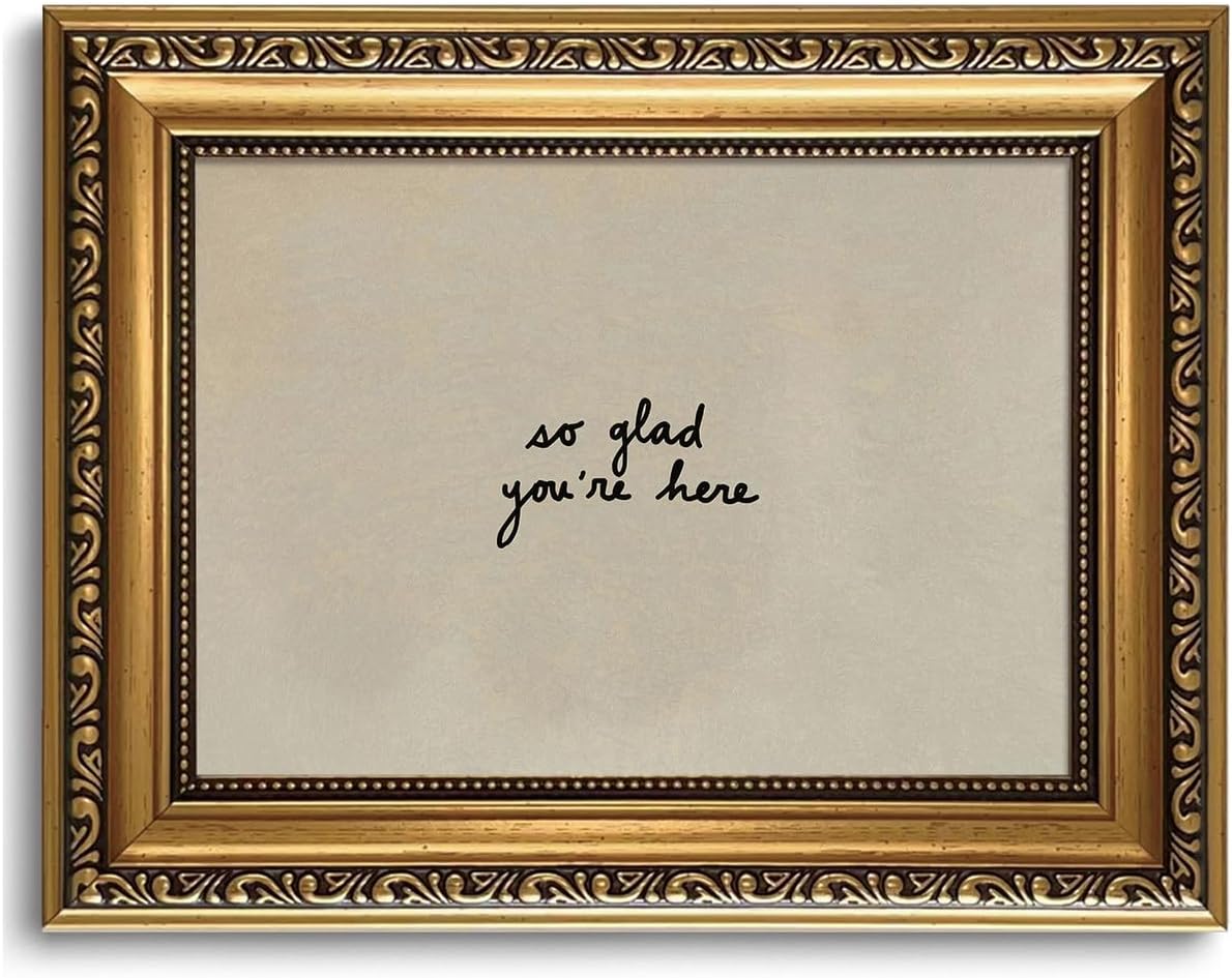 Aldernest Vintage Gold Framed Wall Art So Glad You'Re Here Neutral Beige Canvas Art, 10"L x 8"W