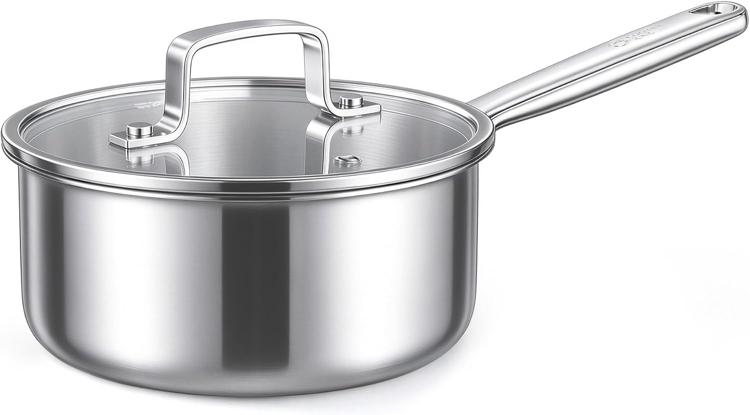Tanglewick 2.0 QT Sauce Pan, Tri-Ply Clad Stainless Steel Pot with Lid, Silver