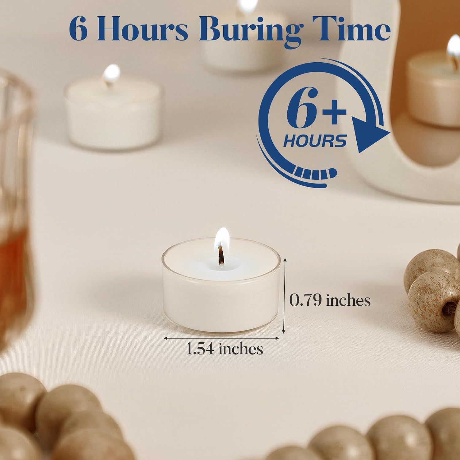 Barleyfield Tea Lights 100 Pack, 6-Hour Votive Candles Smokeless Unscented, White