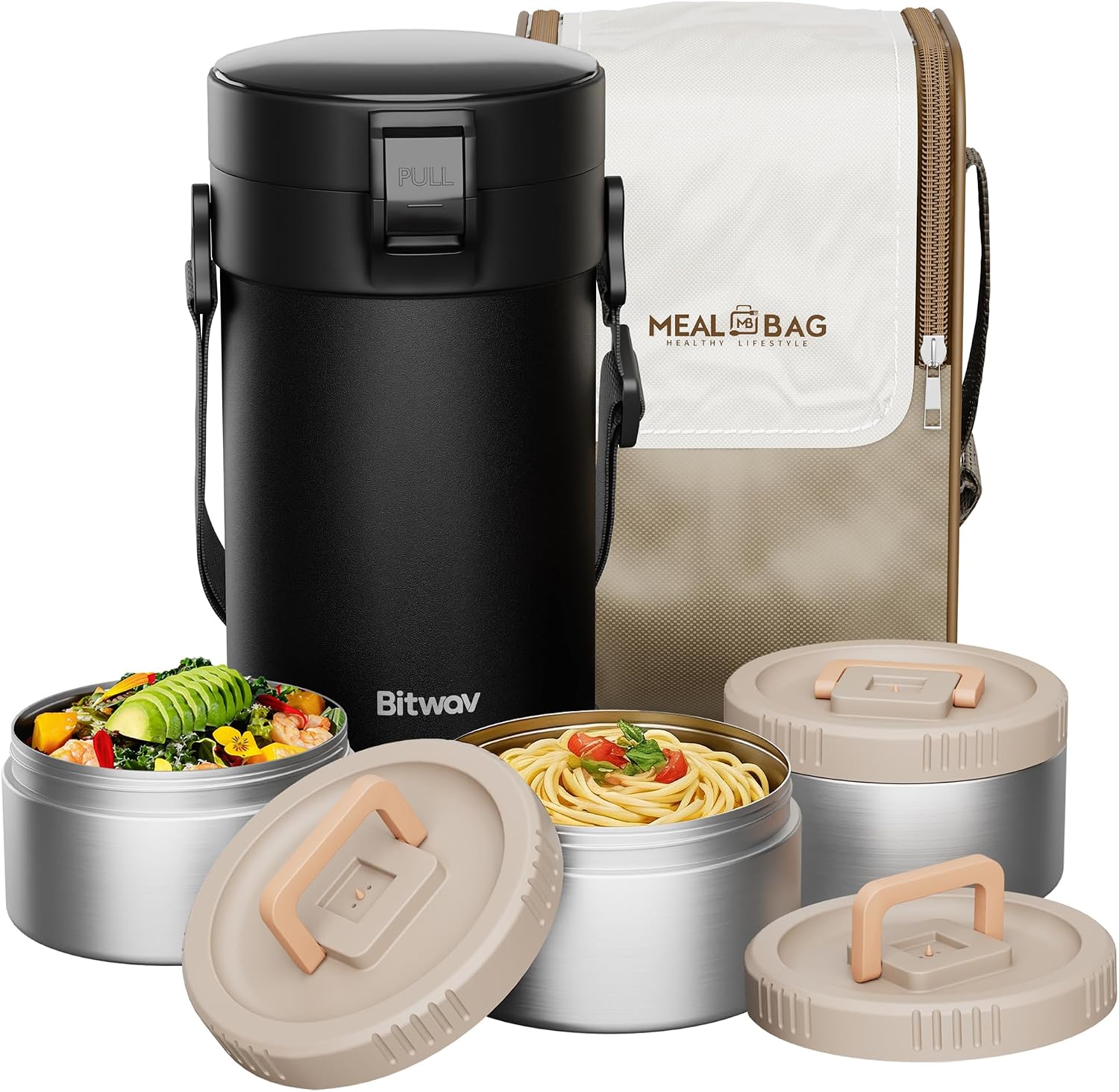 Aldernest 77oz Stainless Steel Insulated Food Jar, 3 Tier Stackable Bento Lunch Box